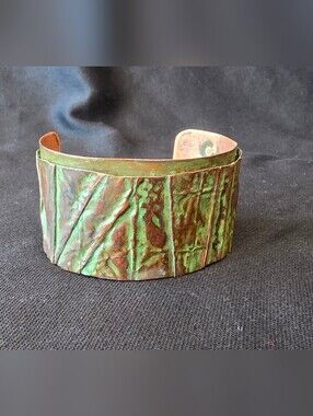 Patina Copper Cuff Bracelet – Handcrafted Wide Textured Cuff, Adjustable Fit